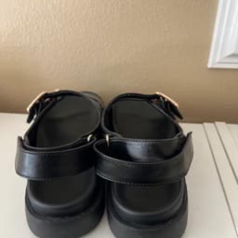 Black Platform Buckle Sandals with Gold Buckles (Old Navy) - Picture 3 of 6